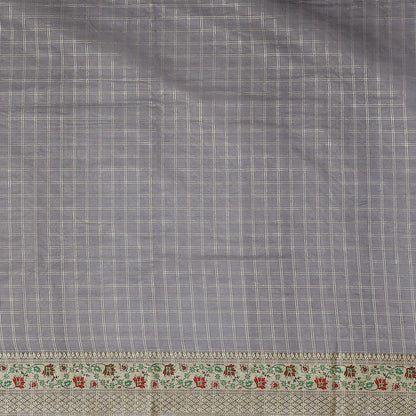 Faishana Presents Green Organza Zari Check Tilfi Kadiyal Black Contrast Border Banarasi Saree