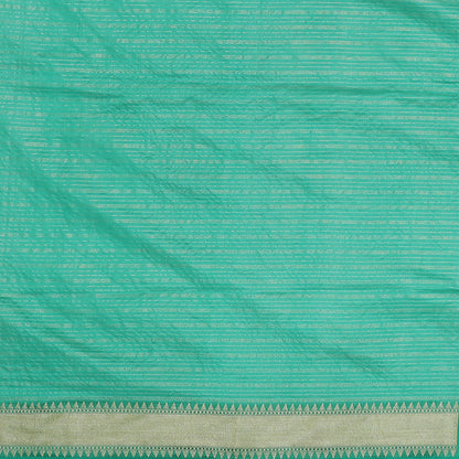 Faishana Presents Navy Blue Organza Zari Check With Tilfi Kadiyal Seagreen Contrast Border Banarasi Saree