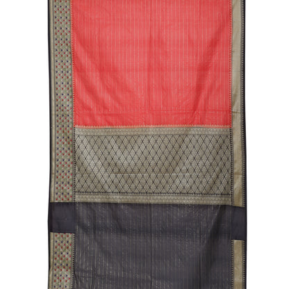 Faishana Presents Red Organza Zari Check With Tilfi Kadiyal Black Contrast Border Banarasi Saree