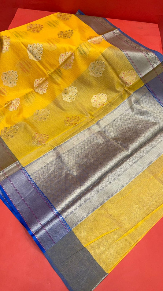 Yellow Cotton Blend Banarasi Sarees For Women GEHKR 73
