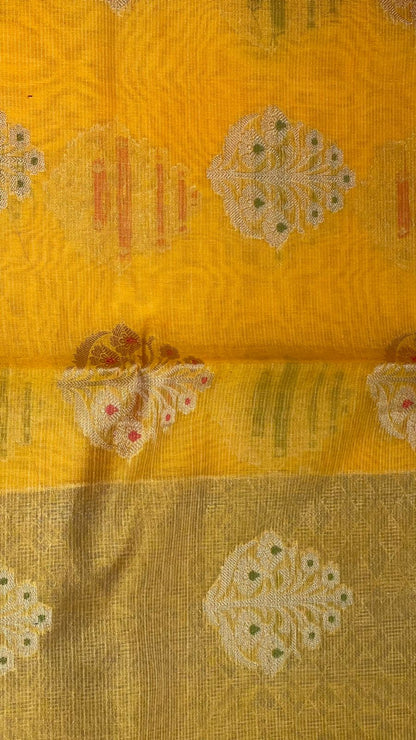 Yellow Cotton Blend Banarasi Sarees For Women GEHKR 73