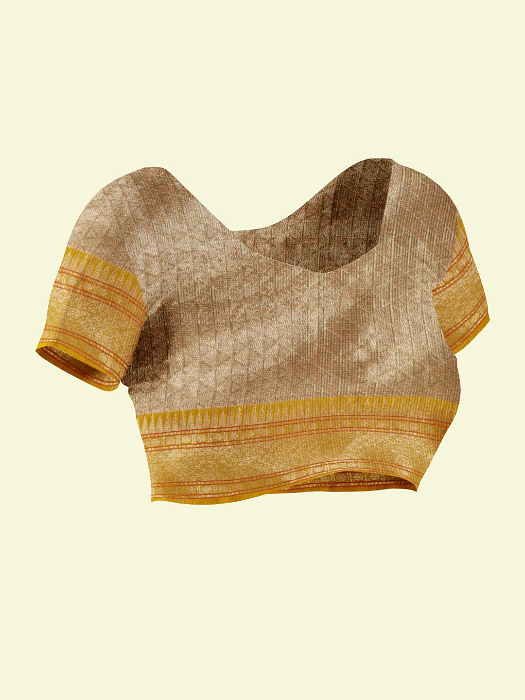 Faishana Presents Grey Woven Organza Yellow Border With Beige Blouse Banarasi Saree
