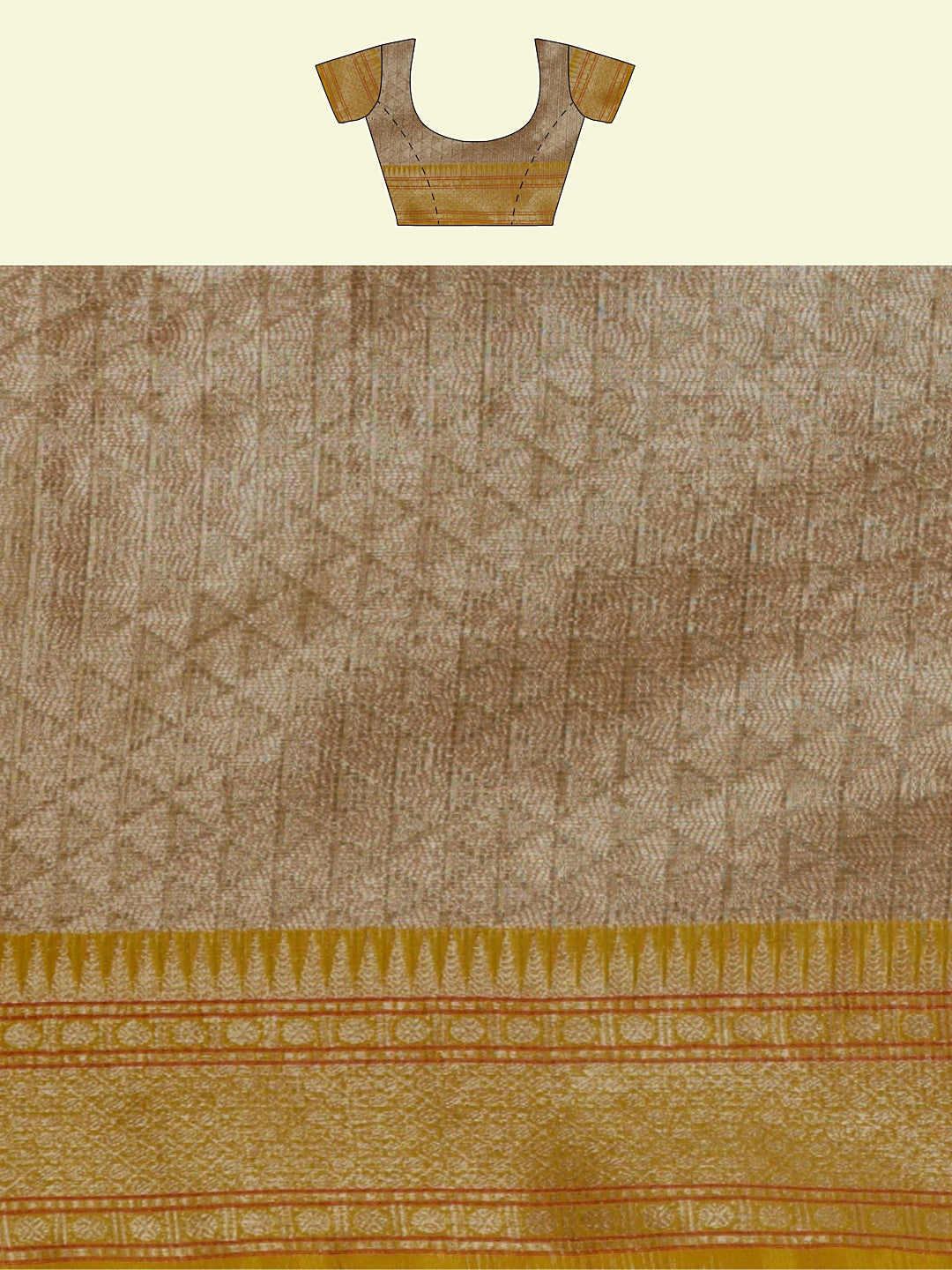 Faishana Presents Grey Woven Organza Yellow Border With Beige Blouse Banarasi Saree