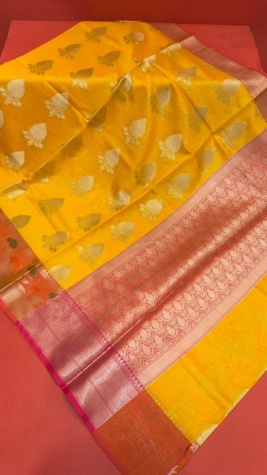 Gold Cotton Blend Banarasi Sarees For Women GEHKR 11