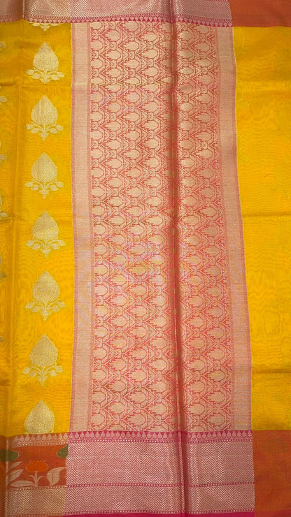 Gold Cotton Blend Banarasi Sarees For Women GEHKR 11
