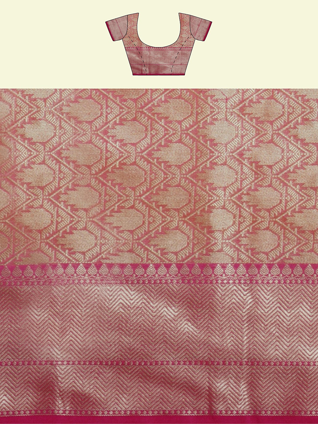 Faishana Presents Beige Woven Organza Pink Border With Pink Blouse Banarasi Saree
