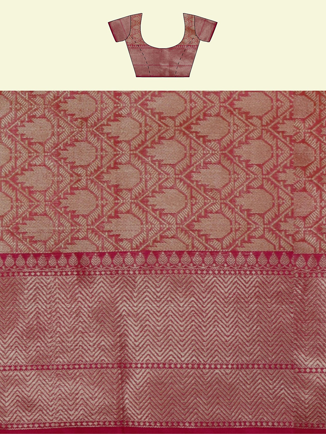 Faishana Presents Orange Woven Organza Pink Border With Pink Blouse Banarasi Saree