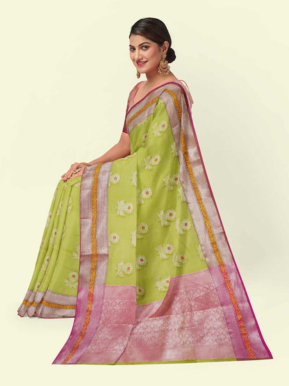 Green Cotton Blend Banarasi Sarees For Women GEHKR 17