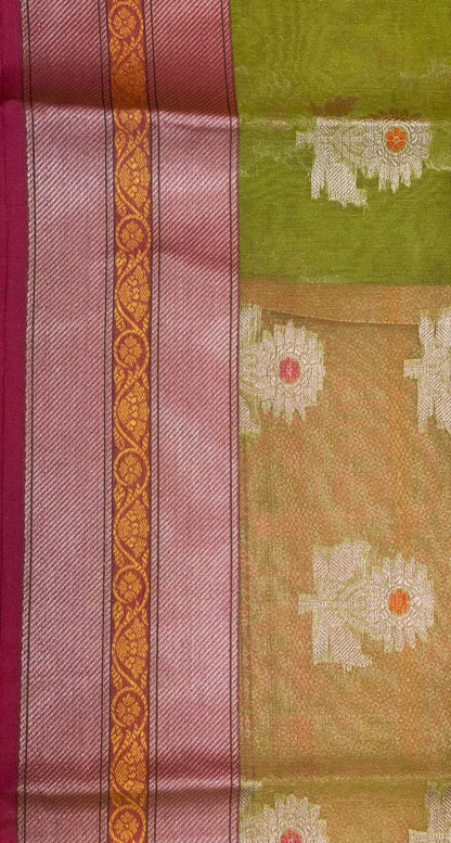 Green Cotton Blend Banarasi Sarees For Women GEHKR 17