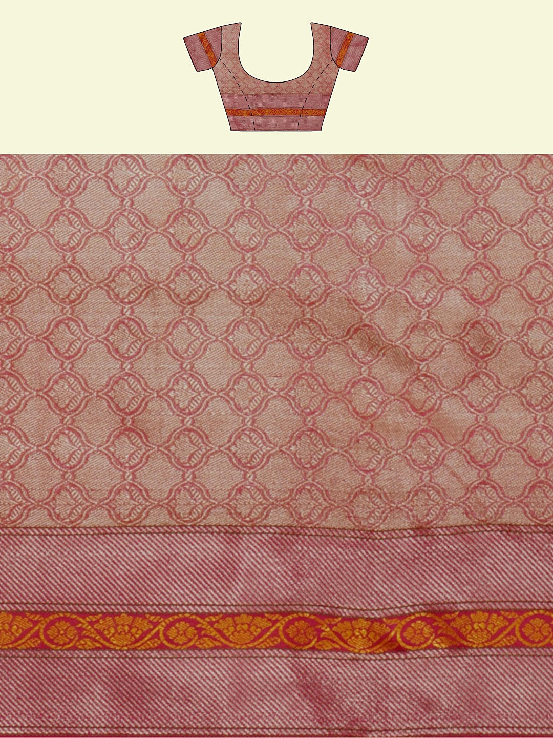 Faishana Presents Orange Woven Organza Pink Border With Pink Blouse Banarasi Saree