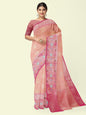 Faishana Presents Pink Woven Organza Pink Border With Pink Blouse Banarasi Saree