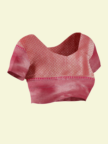 Faishana Presents Pink Woven Organza Pink Border With Pink Blouse Banarasi Saree