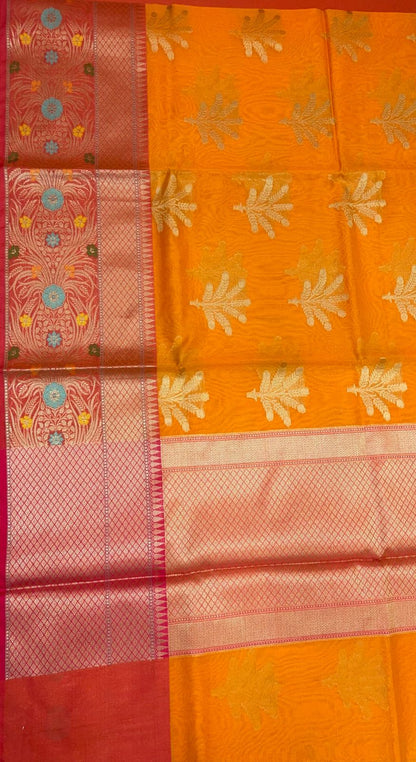 Orange Cotton Blend Banarasi Sarees For Women GEHKR 1