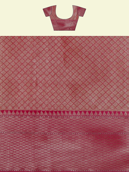 Faishana Presents Pink Woven Organza Pink Border With Pink Blouse Banarasi Saree