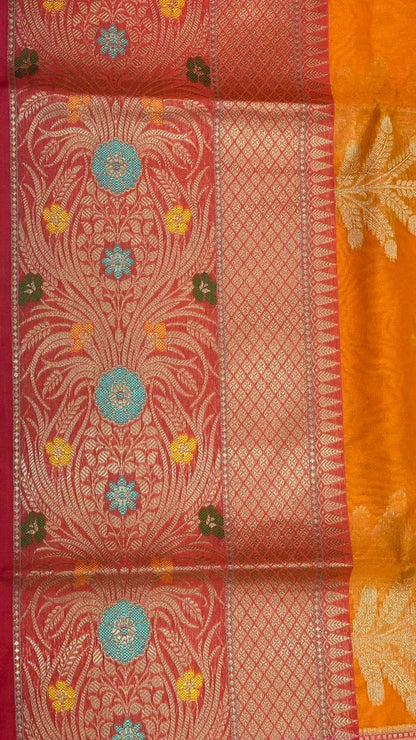 Orange Cotton Blend Banarasi Sarees For Women GEHKR 1