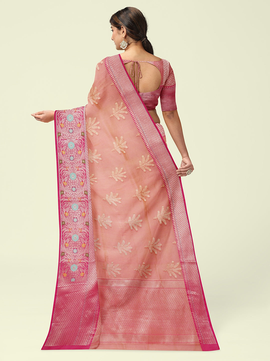 Orange Cotton Blend Banarasi Sarees For Women GEHKR 1