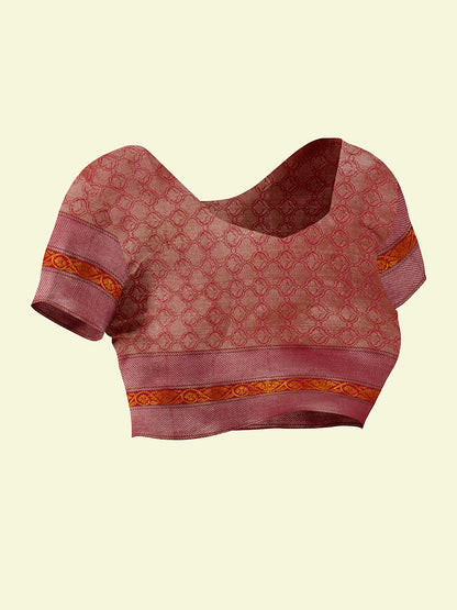 Beige Cotton Blend Banarasi Sarees For Women GEHKR 20