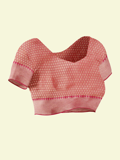 Faishana Presents Orange Woven Organza Pink Border With Pink Blouse Banarasi Saree