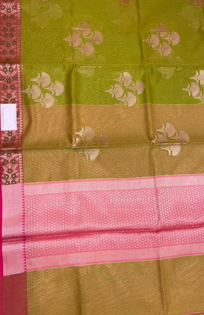 Green Cotton Blend Banarasi Sarees For Women GEHKR 25