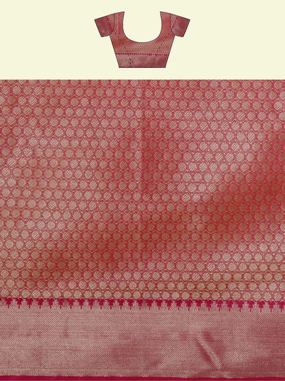 Faishana Presents Green Woven Organza Maroon Border With Maroon Blouse Banarasi Saree