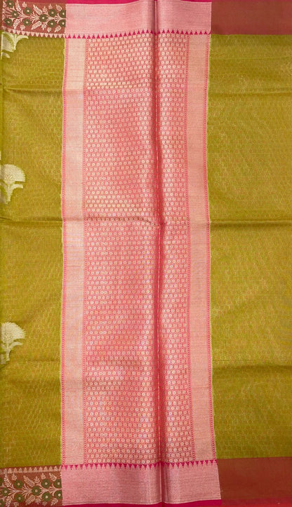 Green Cotton Blend Banarasi Sarees For Women GEHKR 25