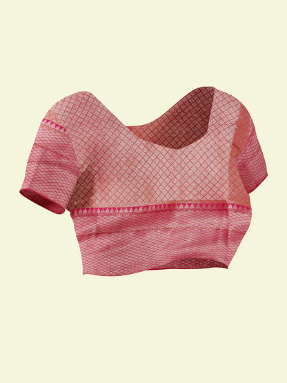 Faishana Presents Yellow Woven Organza Skirt Border With Pink Blouse Banarasi Saree