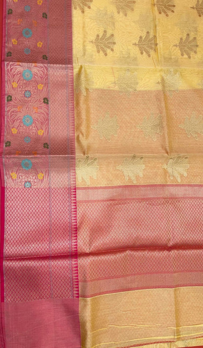 Yellow Cotton Blend Banarasi Sarees For Women GEHKR 2