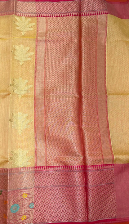 Yellow Cotton Blend Banarasi Sarees For Women GEHKR 2
