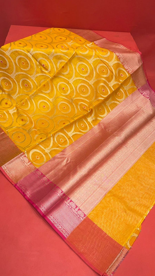 Yellow Cotton Blend Banarasi Sarees For Women GEHKR 30