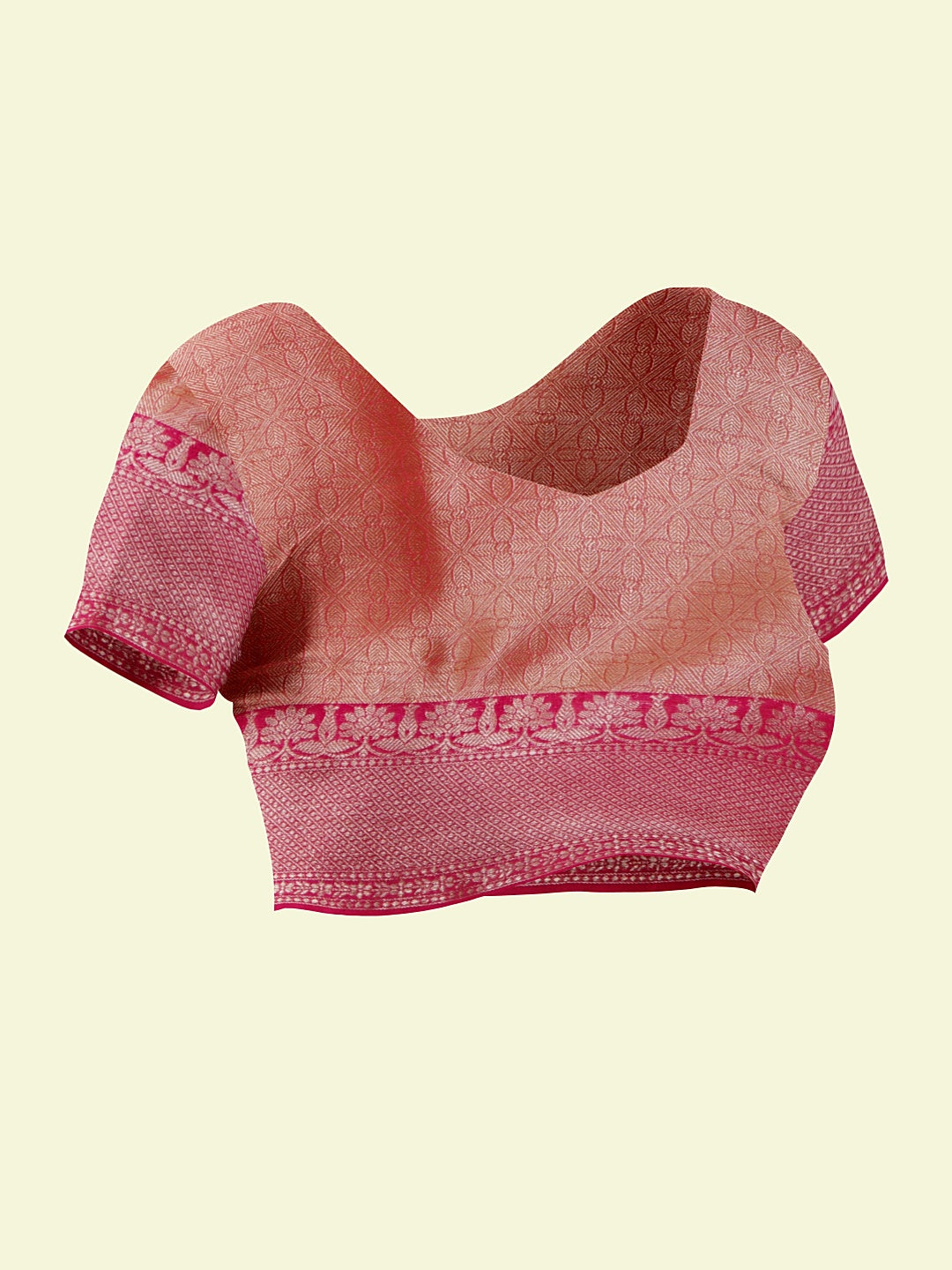 Faishana Presents Yellow Woven Organza Pink Border With Pink Blouse Banarasi Saree