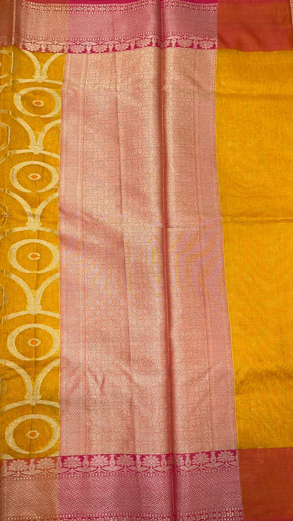 Yellow Cotton Blend Banarasi Sarees For Women GEHKR 30