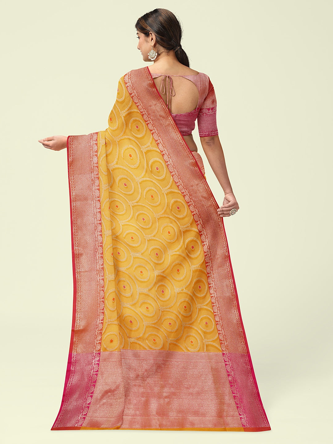 Yellow Cotton Blend Banarasi Sarees For Women GEHKR 30