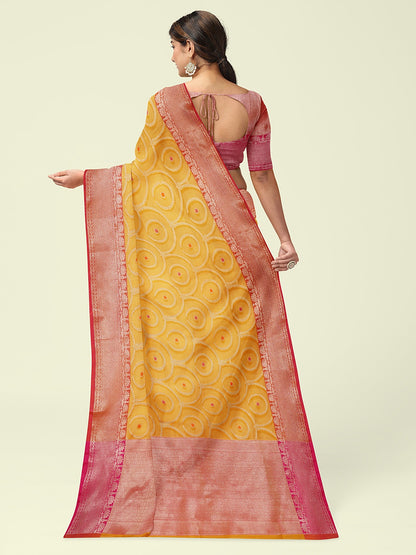 Yellow Cotton Blend Banarasi Sarees For Women GEHKR 30