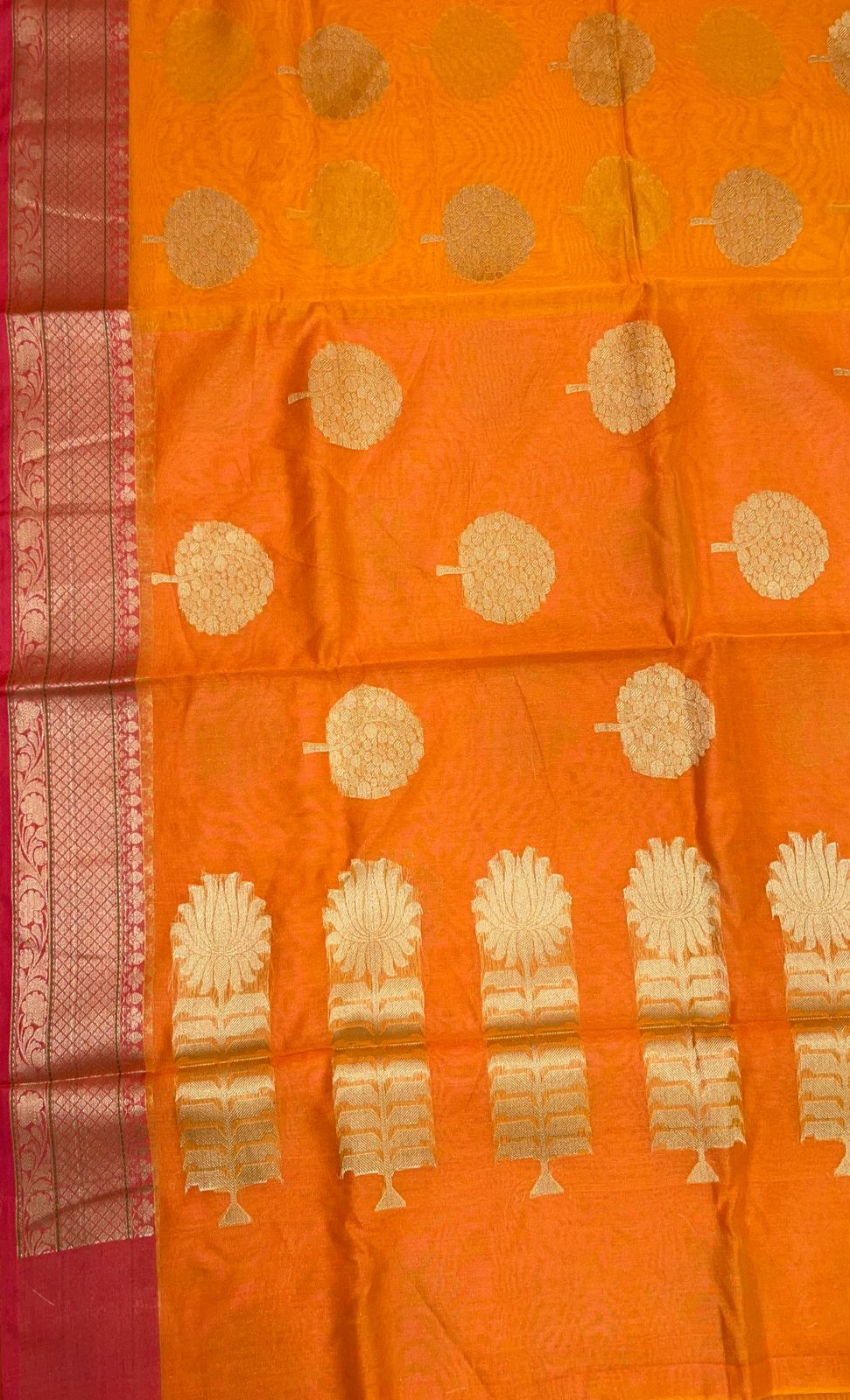 Orange Cotton Blend Banarasi Sarees For Women GEHKR 39