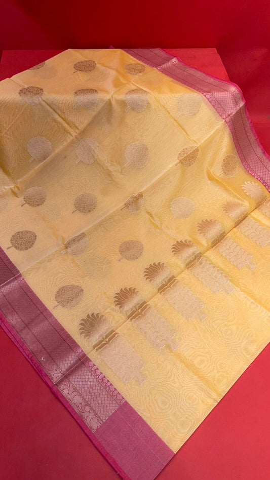 Beige Cotton Blend Banarasi Sarees For Women GEHKR 40