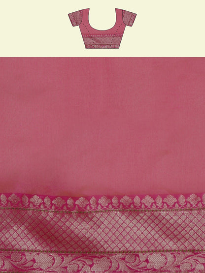 Faishana Presents Beige Woven Organza Pink Border With Pink Blouse Banarasi Saree