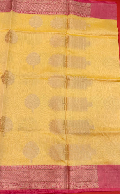 Beige Cotton Blend Banarasi Sarees For Women GEHKR 40