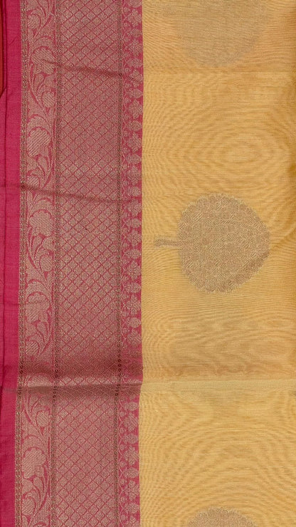 Beige Cotton Blend Banarasi Sarees For Women GEHKR 40