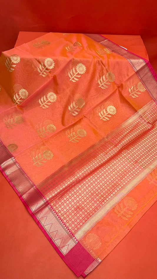 Pink Cotton Blend Banarasi Sarees For Women GEHKR 41