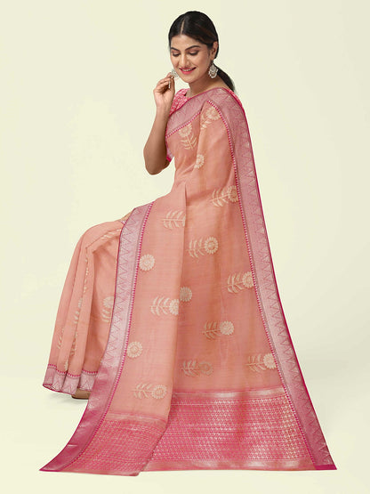 Pink Cotton Blend Banarasi Sarees For Women GEHKR 41