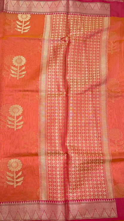 Pink Cotton Blend Banarasi Sarees For Women GEHKR 41