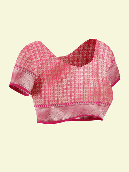 Pink Cotton Blend Banarasi Sarees For Women GEHKR 41