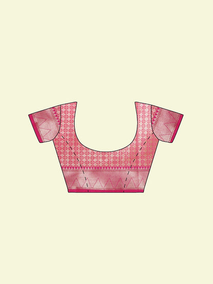 Faishana Presents Pink Woven Organza Pink Border With Pink Blouse Banarasi Saree