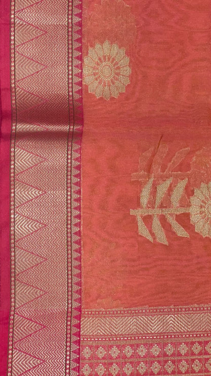 Pink Cotton Blend Banarasi Sarees For Women GEHKR 41