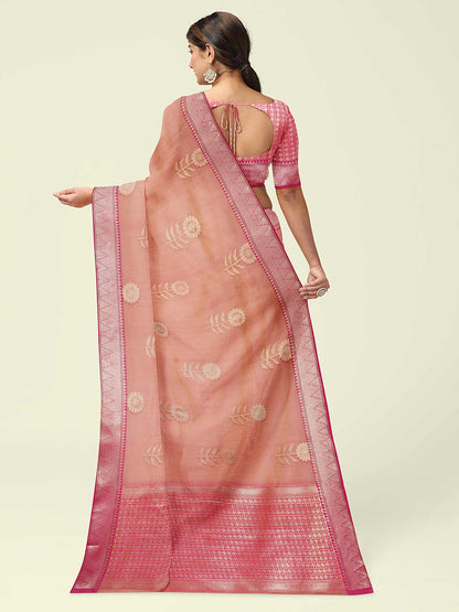Pink Cotton Blend Banarasi Sarees For Women GEHKR 41