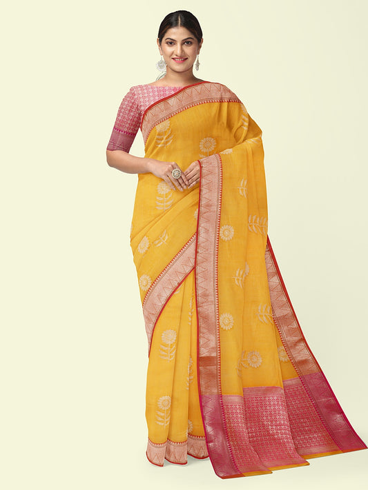 Gold Cotton Blend Banarasi Sarees For Women GEHKR 42