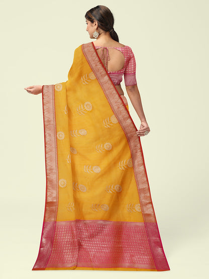 Gold Cotton Blend Banarasi Sarees For Women GEHKR 42