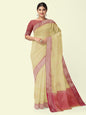 Beige Cotton Blend Banarasi Sarees For Women GEHKR 43