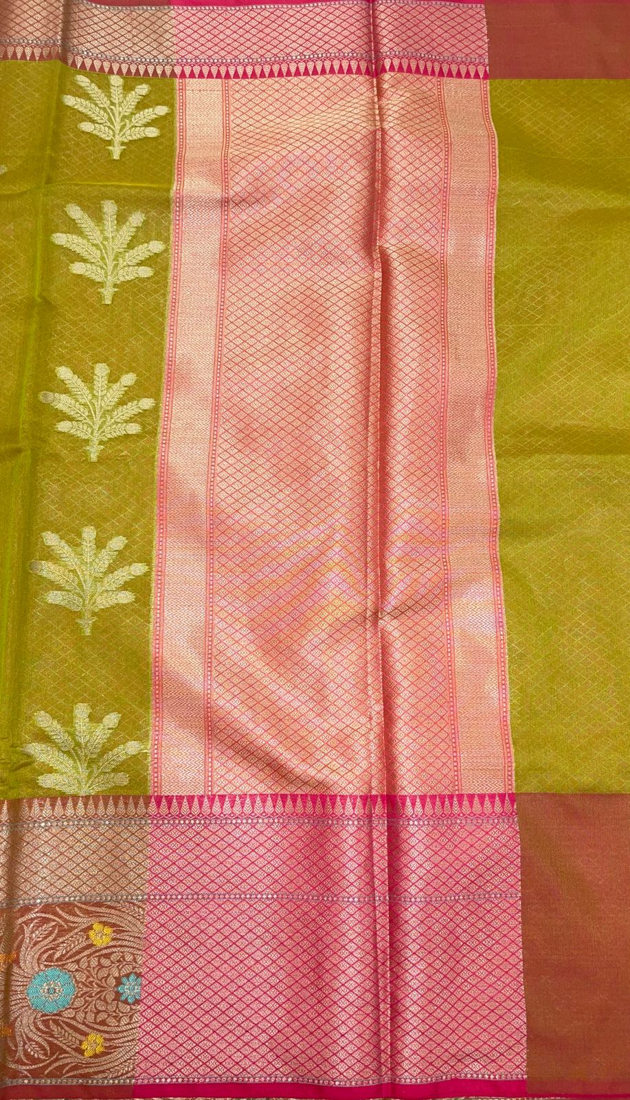 Green Cotton Blend Banarasi Sarees For Women GEHKR 5