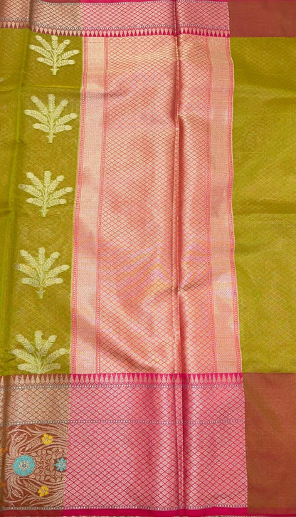 Green Cotton Blend Banarasi Sarees For Women GEHKR 5